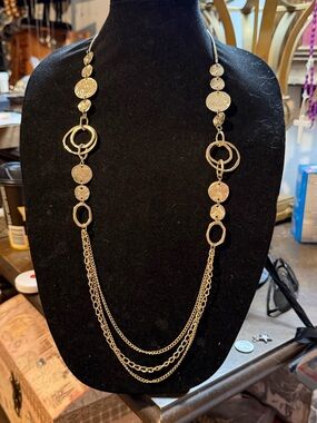 Vintage Gold Tone Multi-Chain Disc Necklace